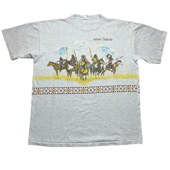 Vintage 90’s Native American T Shirt Wrap Around Print 1991 Single Stitched XL - Picture 1 of 8